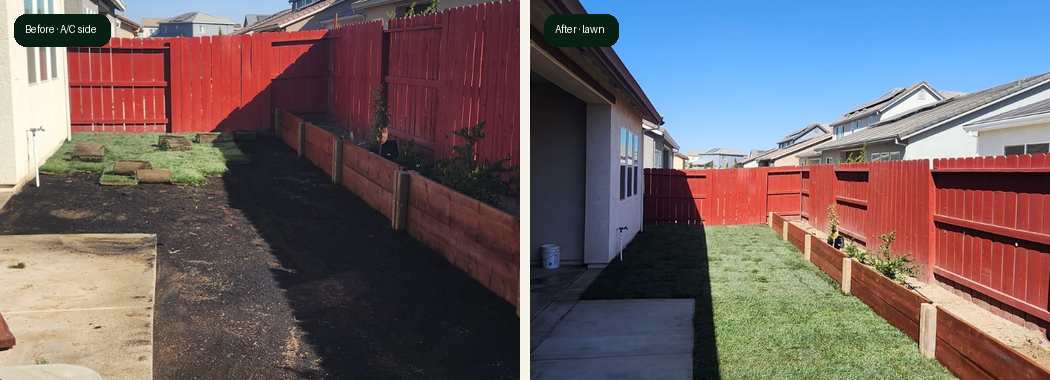 Manteca AC side lawn before and after
